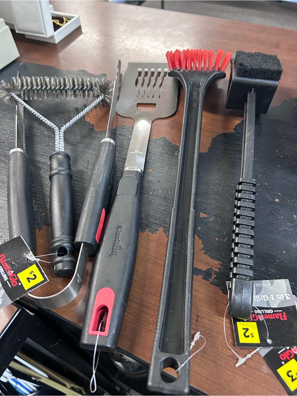 Assorted Grill Cleaning Tools Set - Black with Red Bristles. Get all shown